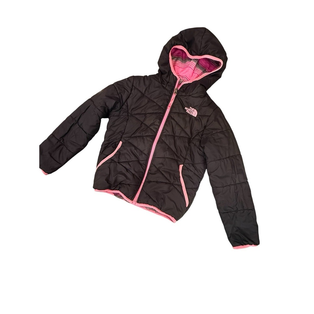 The North Face Black Pink Down Reversible Puffer Jacket Kids Girls XS 6